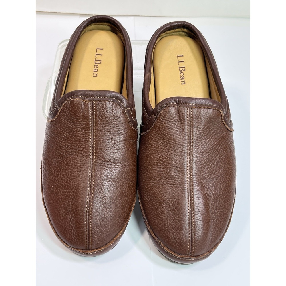 LL BEAN Mens Elkhide Leather Scuff Mule Slippers Indoor Outdoor Padded Size 9M - Picture 3 of 16